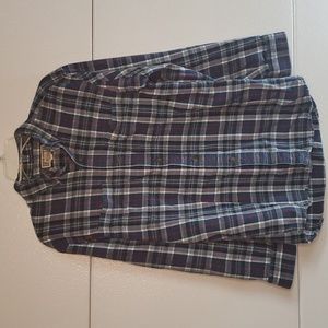 Duluth Trading Company Red, White, Blue Plaid Flannel Long Sleeve Button Down